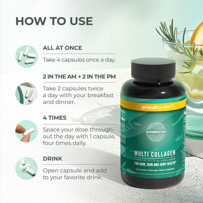 Primal Harvest 2 Pack Multi Collagen Pills (Type I–X) – 120 Capsules with Vitamin C
