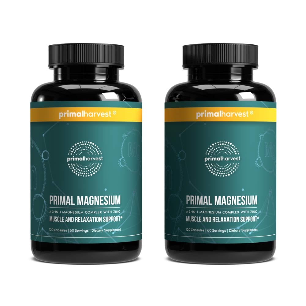 Primal Harvest Magnesium Complex 310mg with Glycinate, Citrate, Malate + Zinc — 2 Pack, 240 Capsules