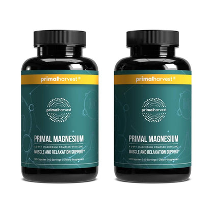 Primal Harvest Magnesium Complex 310mg with Glycinate, Citrate, Malate + Zinc — 2 Pack, 240 Capsules