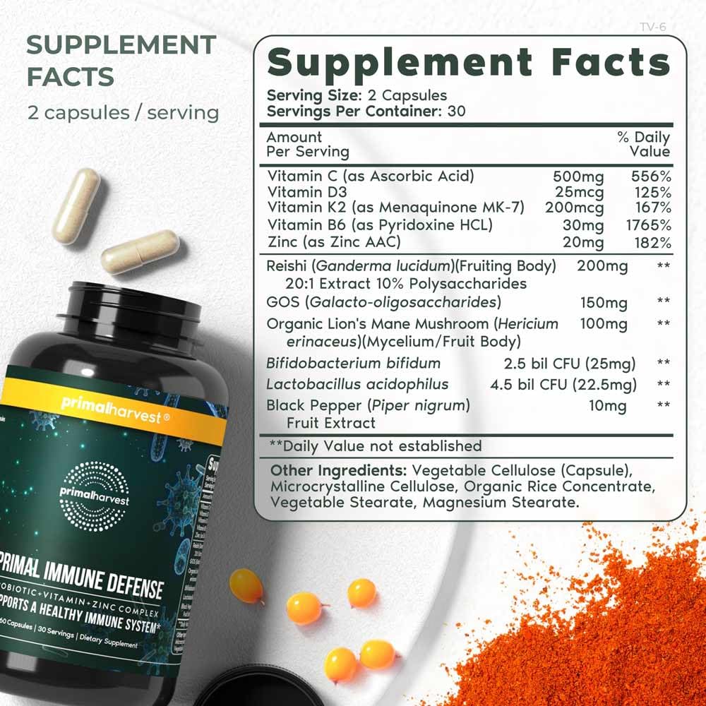 Primal Harvest Primal Immune Defense – 10-in-1 Immune Support (60 Capsules, 2-Pack)