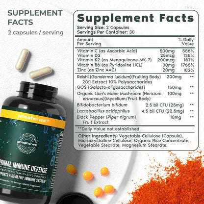 Primal Harvest Primal Immune Defense – 10-in-1 Immune Support (60 Capsules, 2-Pack)