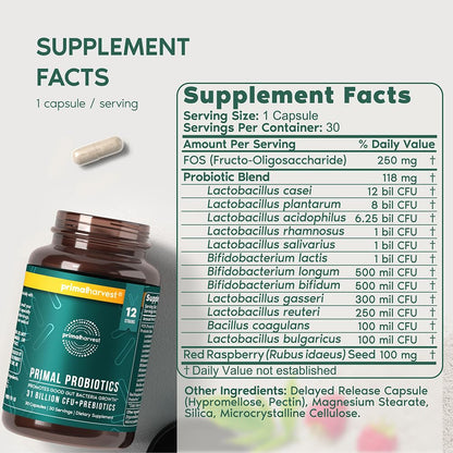 Primal Harvest Probiotics for Women & Men – Daily Probiotic Supplement, 12 Strains, 30 Capsules
