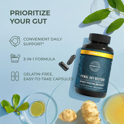 Primal Harvest Restore Gut Health – PRE/PRO/Postbiotics, 60 CT | Digestive Support for Women & Men