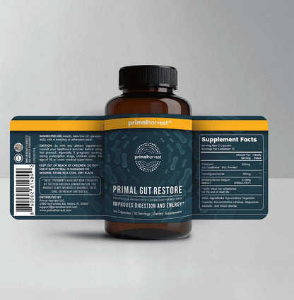 Primal Harvest Restore Gut Health – PRE/PRO/Postbiotics, 60 CT | Digestive Support for Women & Men