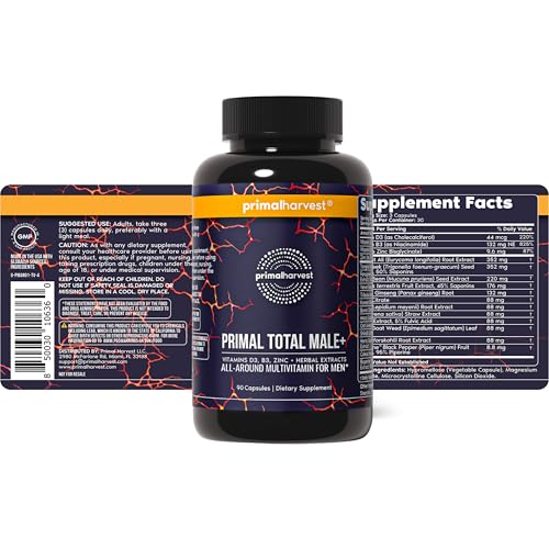 Primal Harvest Total Male+ Multivitamin for Men – Energy & Vitality (90 Count)