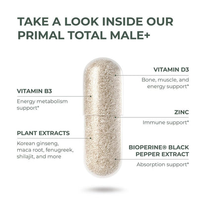 Primal Harvest Total Male+ Multivitamin for Men – Energy & Vitality (90 Count)