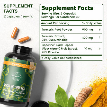 Primal Harvest 2-Pack Turmeric Complex with Black Pepper - Joint & Mobility Support, 120 Capsules