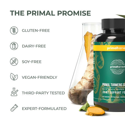 Primal Harvest 2-Pack Turmeric Complex with Black Pepper - Joint & Mobility Support, 120 Capsules