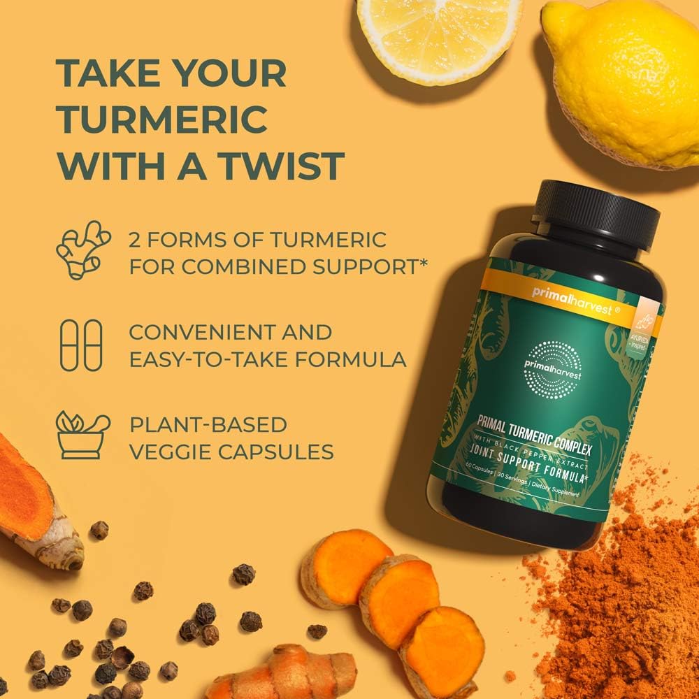 Primal Harvest 2-Pack Turmeric Complex with Black Pepper - Joint & Mobility Support, 120 Capsules