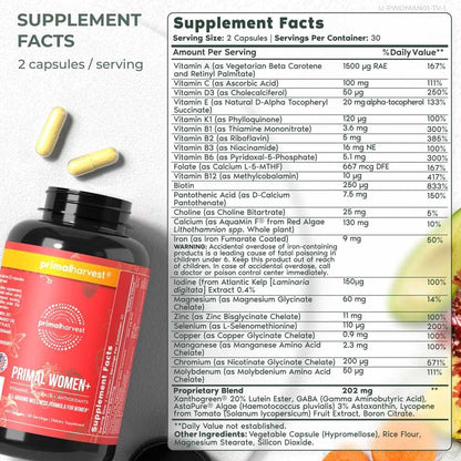 Primal Harvest Women+ Multivitamin — Energy, Immune Support, Skin Health, 60 Capsules