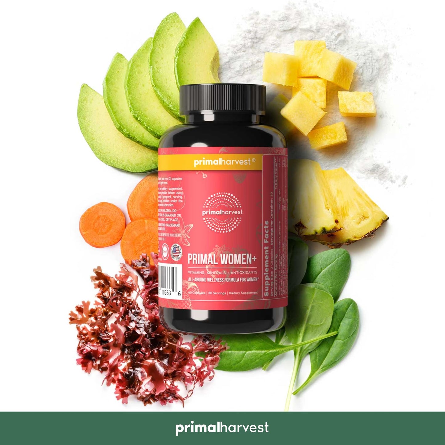 Primal Harvest Women+ Multivitamin — Energy, Immune Support, Skin Health, 60 Capsules