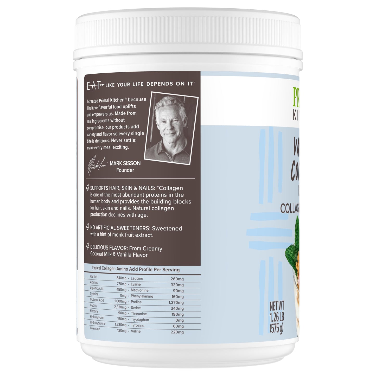 Primal Kitchen Vanilla Coconut Collagen Fuel Drink Mix — Dairy-Free, 11g Collagen, No Artificial Sweeteners, 20 oz
