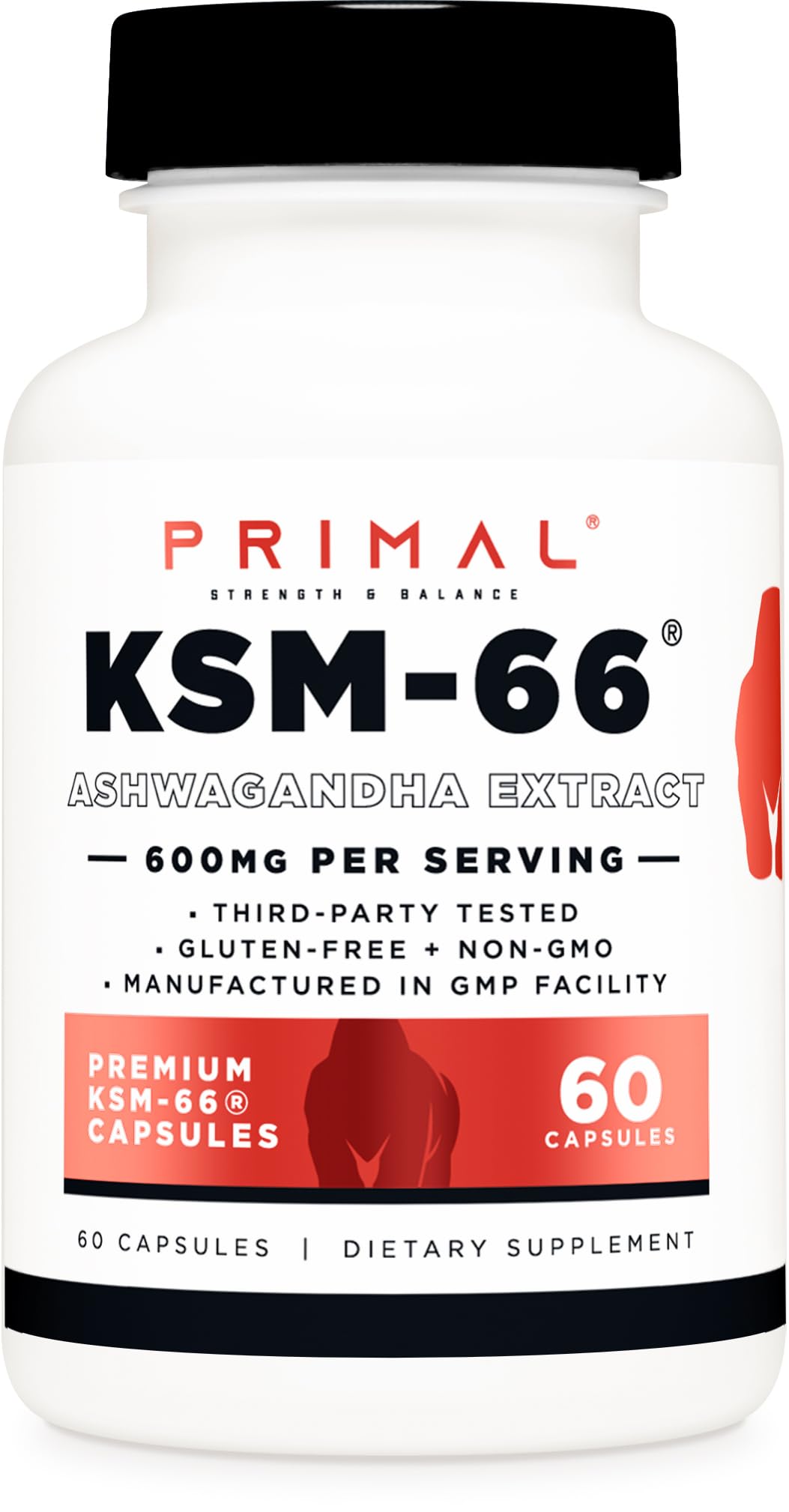 Primal KSM-66 Ashwagandha Complex – 60 Capsules (600 mg per Serving) | BioPerine, Gluten Free, Non-GMO