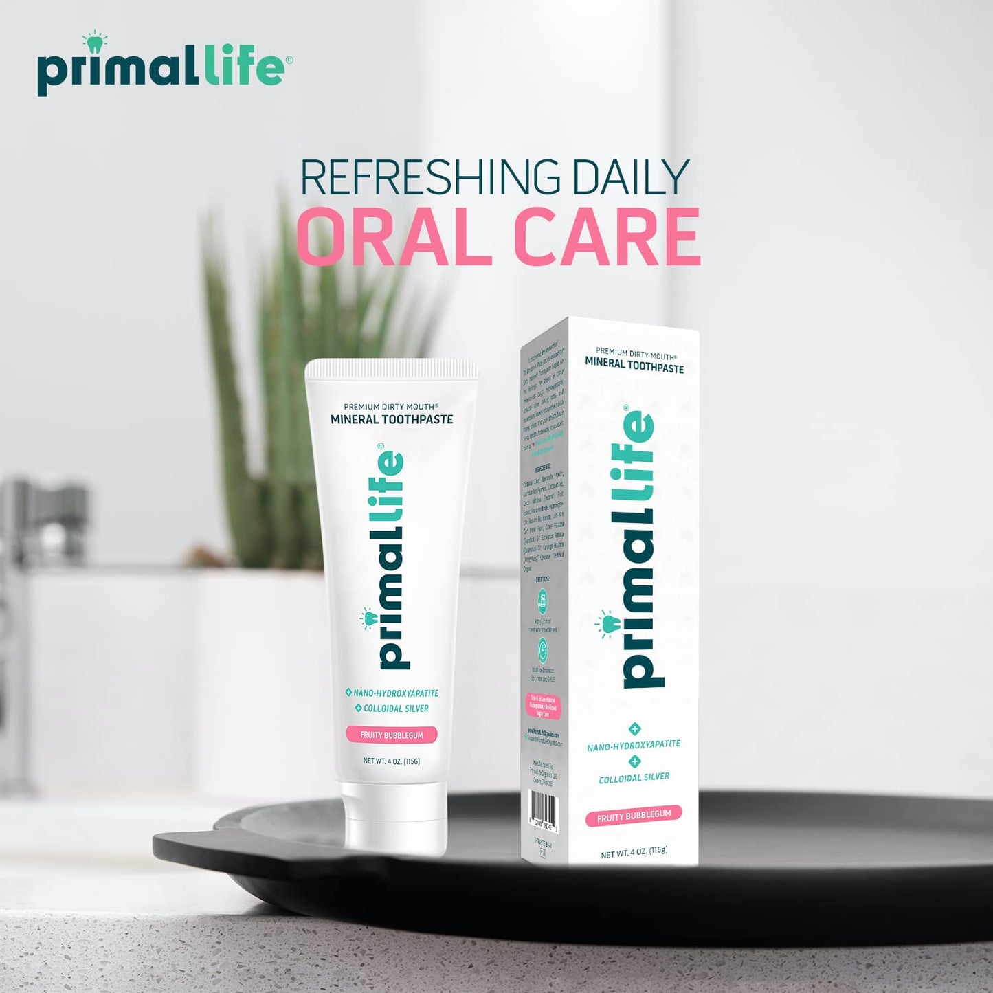 Primal Life Organics Dirty Mouth Toothpaste - Nano-Hydroxyapatite, Charcoal & Colloidal Silver (Bubblegum Flavor, 4oz)