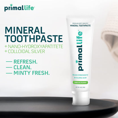 Primal Life Organics Dirty Mouth Toothpaste – Nano-Hydroxyapatite, Charcoal, Spearmint, 4 Oz