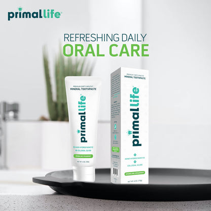 Primal Life Organics Dirty Mouth Toothpaste – Nano-Hydroxyapatite, Charcoal, Spearmint, 4 Oz