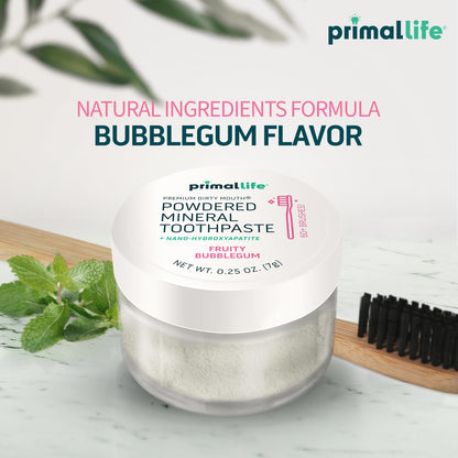 Primal Life Organics Dirty Mouth Toothpowder – Organic Vegan Kaolin & Bentonite Clays, Sweet Bubblegum Flavor (0.25 oz)