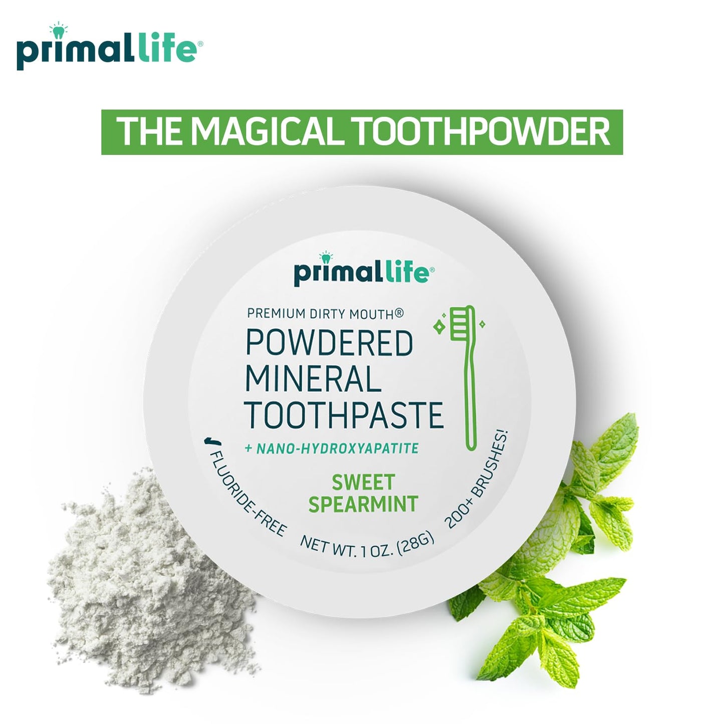 Primal Life Organics Dirty Mouth Toothpowder – Organic Vegan Sweet Spearmint 1 oz