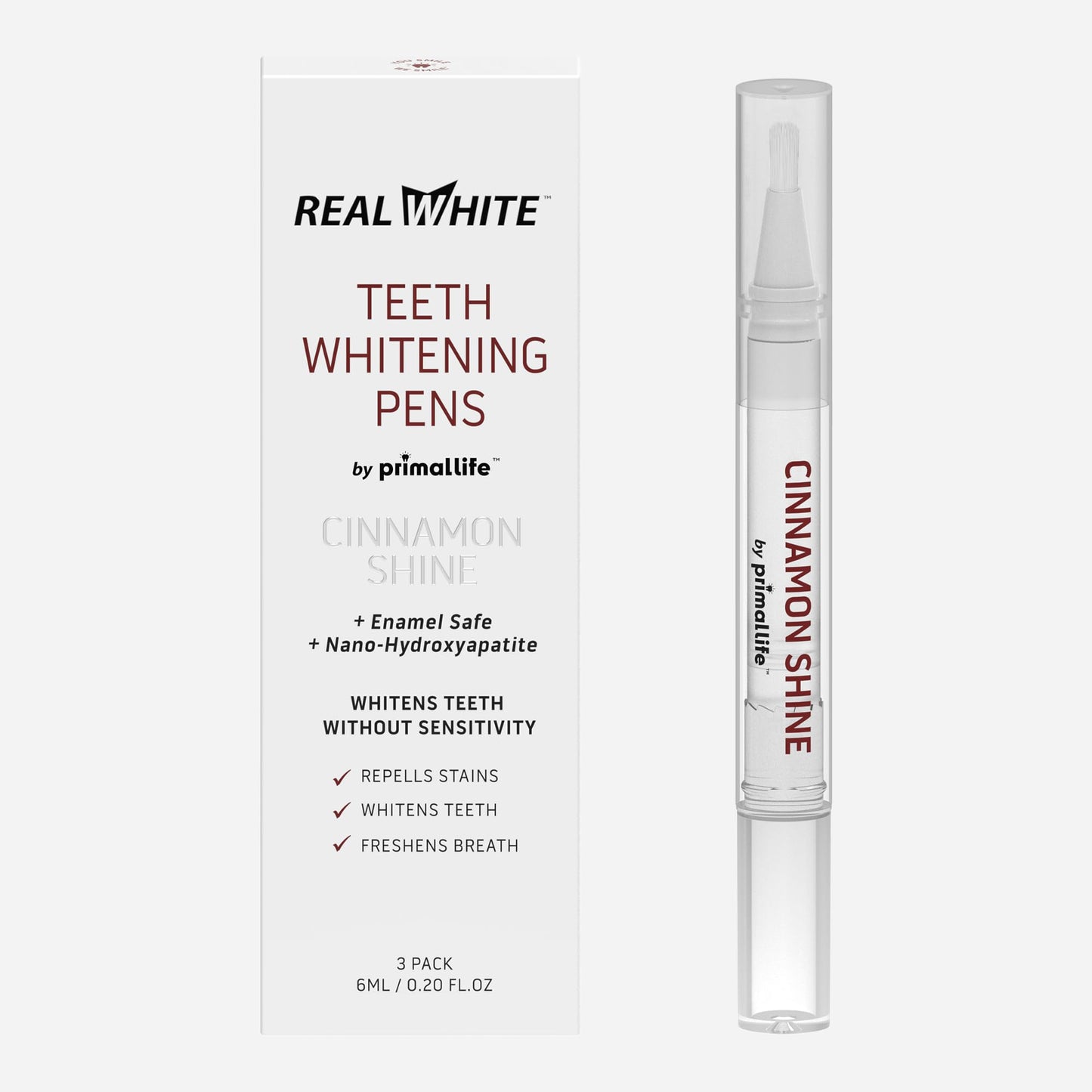 Primal Life Organics Real White Teeth Whitening Pens – All-Natural, Peroxide-Free, Cinnamon (3 Pack)