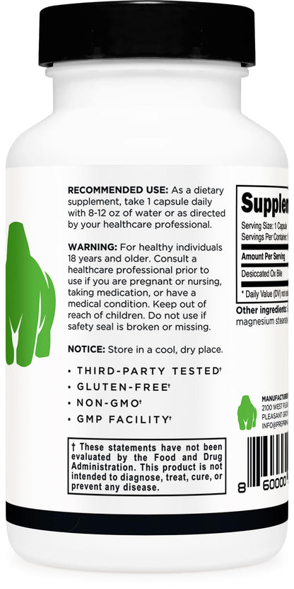 Primal Ox Bile - 120 Capsules | 500 mg per Serving | Gluten-Free & Non-GMO | Third-Party Tested