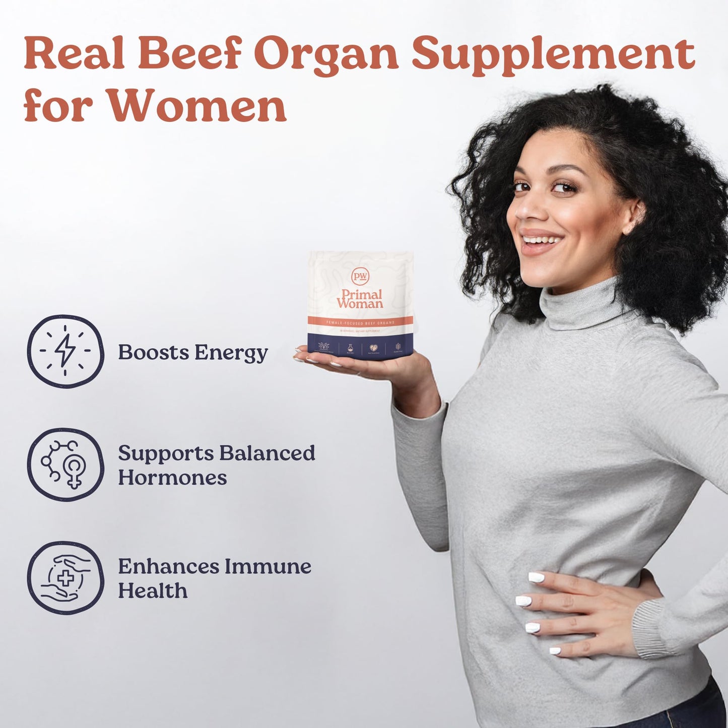 Primal Woman Beef Organ Capsules for Women — Grass-Fed Liver & Heart Support (60 Capsules)