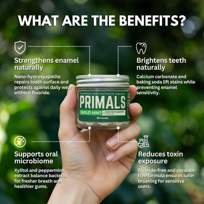 PRIMALS Fluoride-Free Toothpaste Tablets – Nano-Hydroxyapatite, 60 Count
