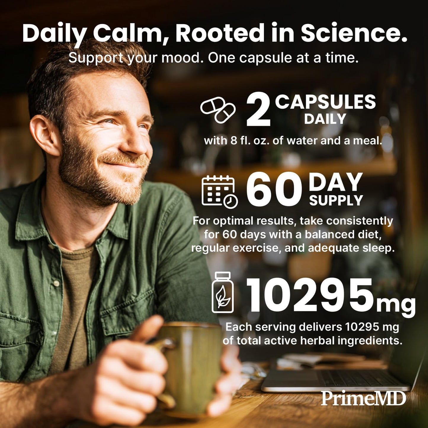 PrimeMD 5-in-1 Cortisol Supplement – Calm, Focus & Adrenal Support (120 ct, Pack of 4)