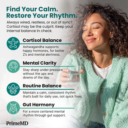 PrimeMD 5-in-1 Cortisol Supplement – Calm, Focus & Adrenal Support (120 ct, Pack of 4)