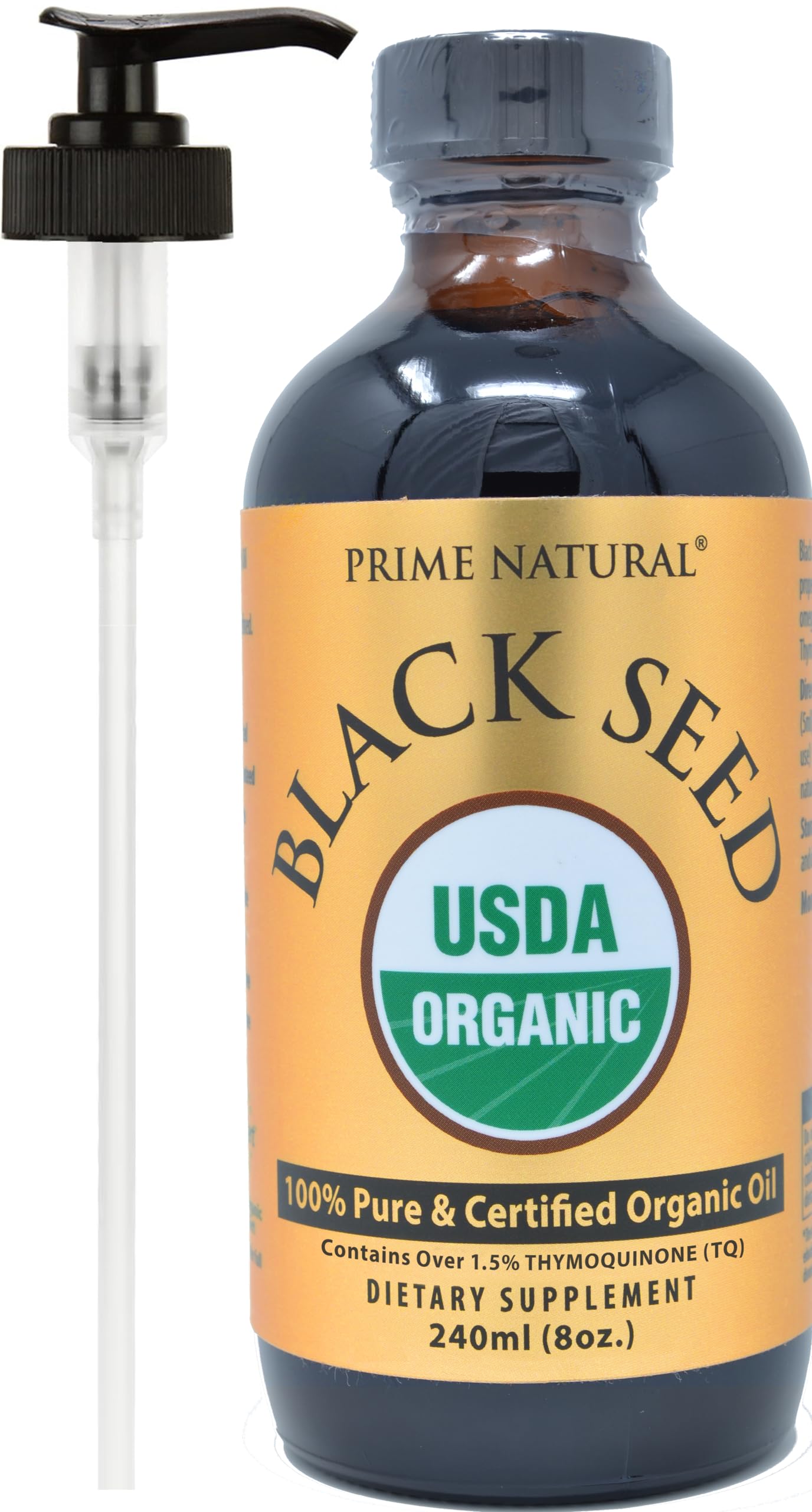 Prime Natural Organic Black Seed Oil 8oz — Cold Pressed, 1.7% Thymoquinone | USDA Organic, Turkish Nigella Sativa