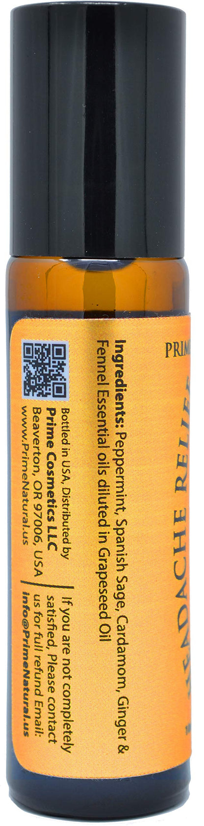 Prime Natural Headache Relief Essential Oil Roll-On 10ml – Pre-Diluted Migraine & Tension Roller