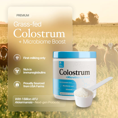 Prime Powders Colostrum Powder with Akkermansia | Grass-Fed Bovine, 1B AFU Probiotic | Gut Support, IgG Rich | 120 Servings