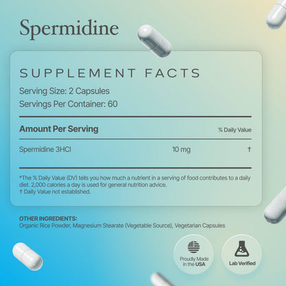 Prime Powders Spermidine Capsules – Gluten Free, 99% Purity, 10 mg Serving, DNA Telomere Support