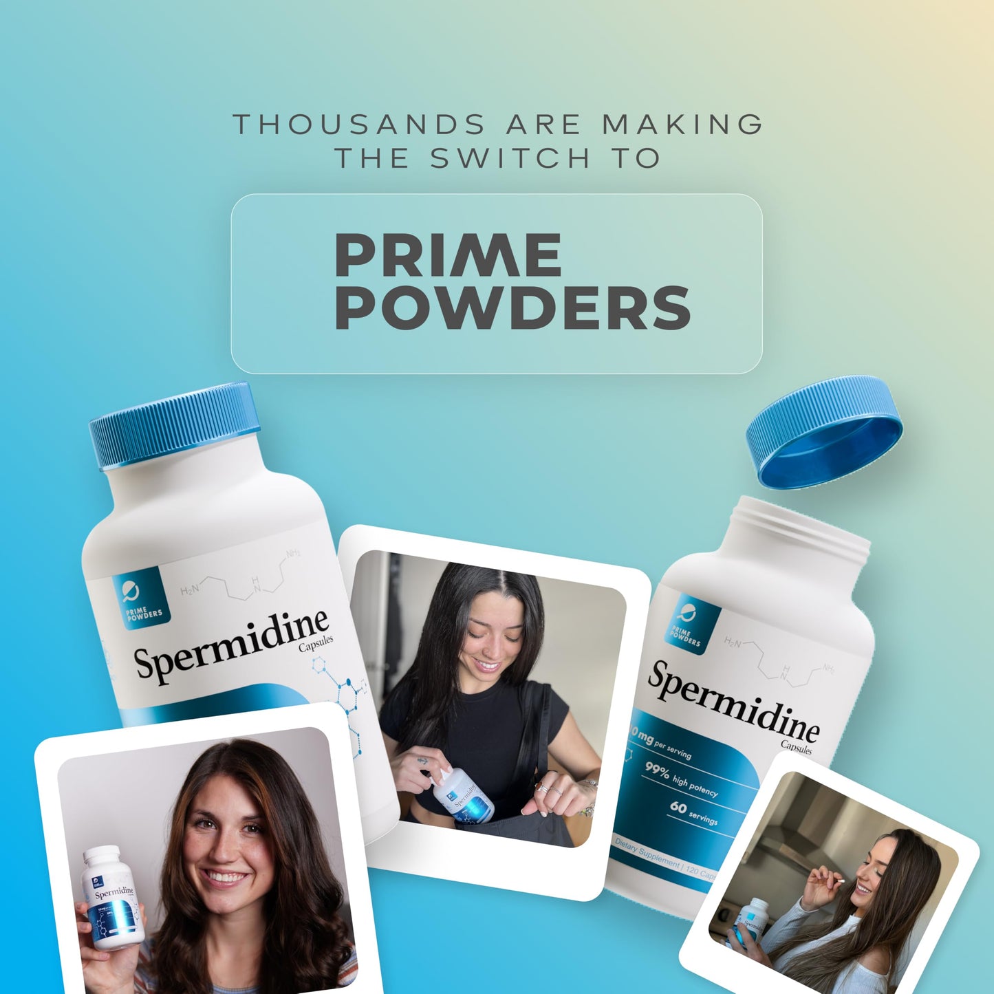 Prime Powders Spermidine Capsules – Gluten Free, 99% Purity, 10 mg Serving, DNA Telomere Support