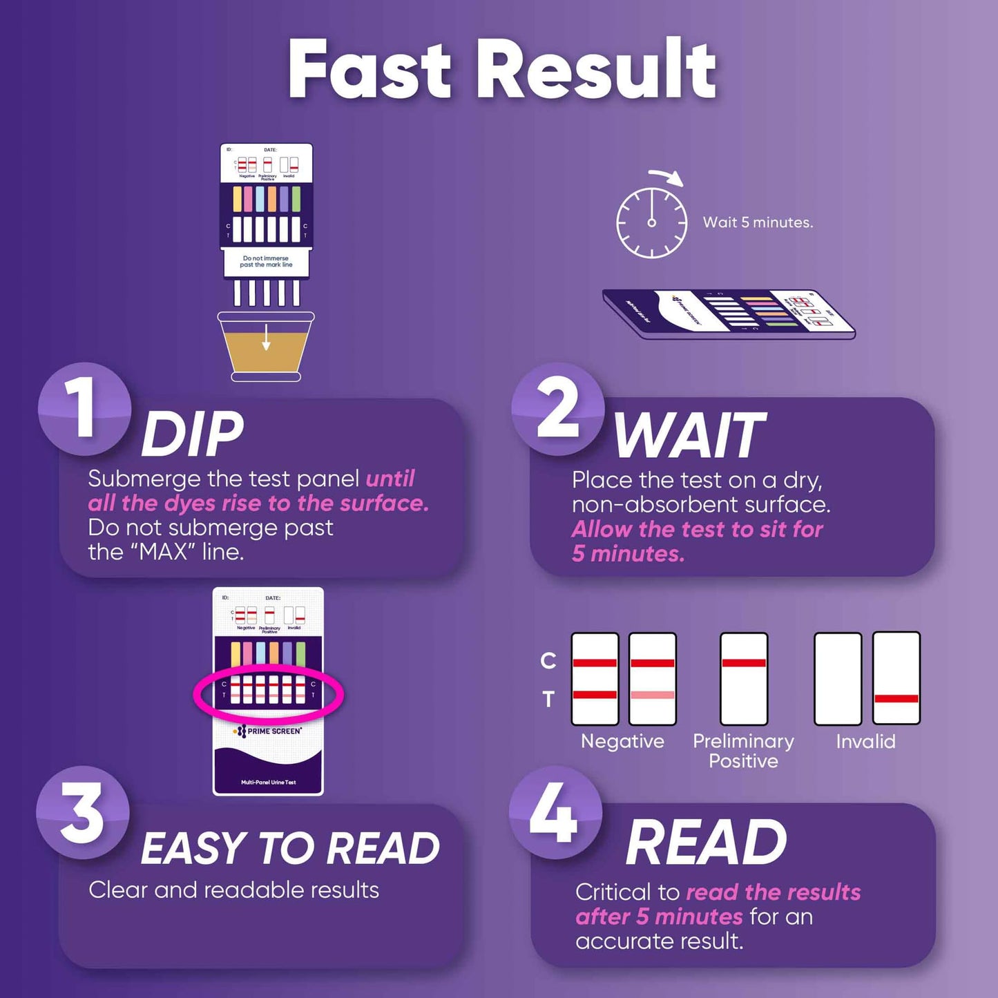 Prime Screen [10 Pack] 6 Panel Urine Test Kit - Fast At-Home Drug Screening
