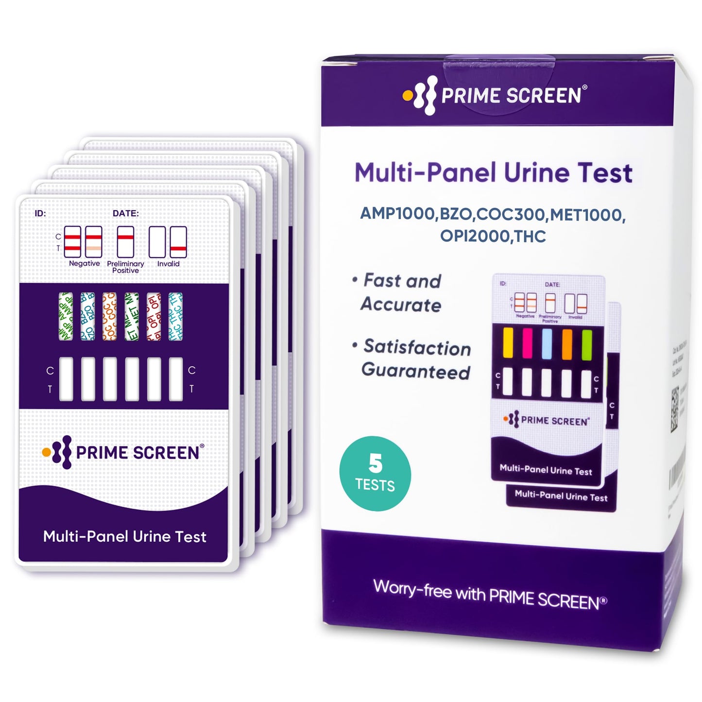 Prime Screen 5 Pack 6-Panel Urine Drug Test Kit – THC, BZO, MET, OPI, AMP, COC | WDOA-264