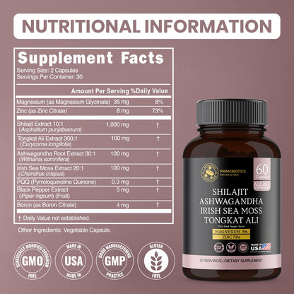 PRIMEBIOTICS All-in-1 Shilajit Supplement with Ashwagandha – 60 Capsules