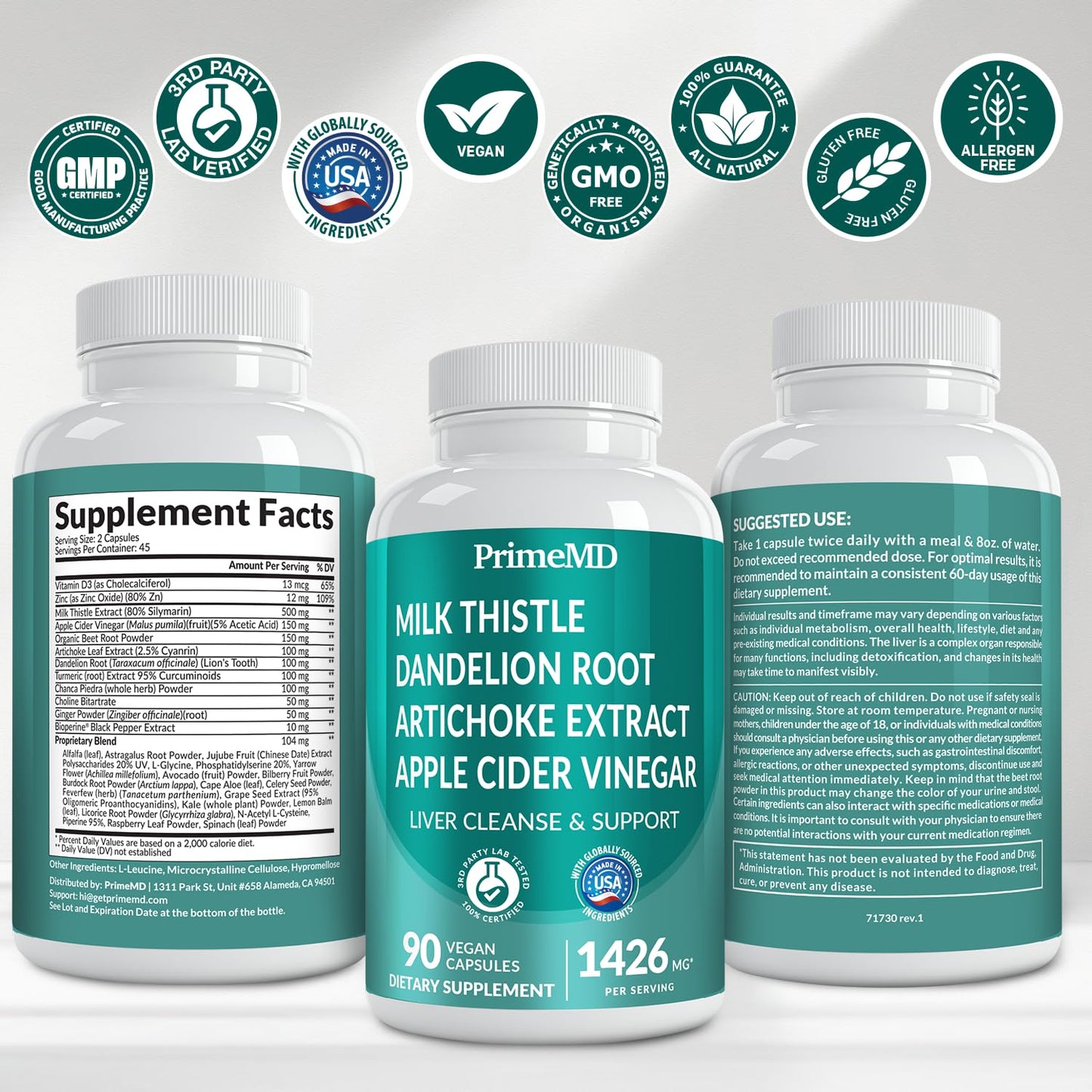 PrimeMD 32-in-1 Liver Support with Milk Thistle – 180 Count (Pack of 2) – 1426mg