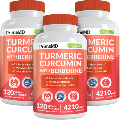 PrimeMD 5-in-1 Organic Turmeric Curcumin with Berberine & Bioperine – 120 ct (Pack of 3)