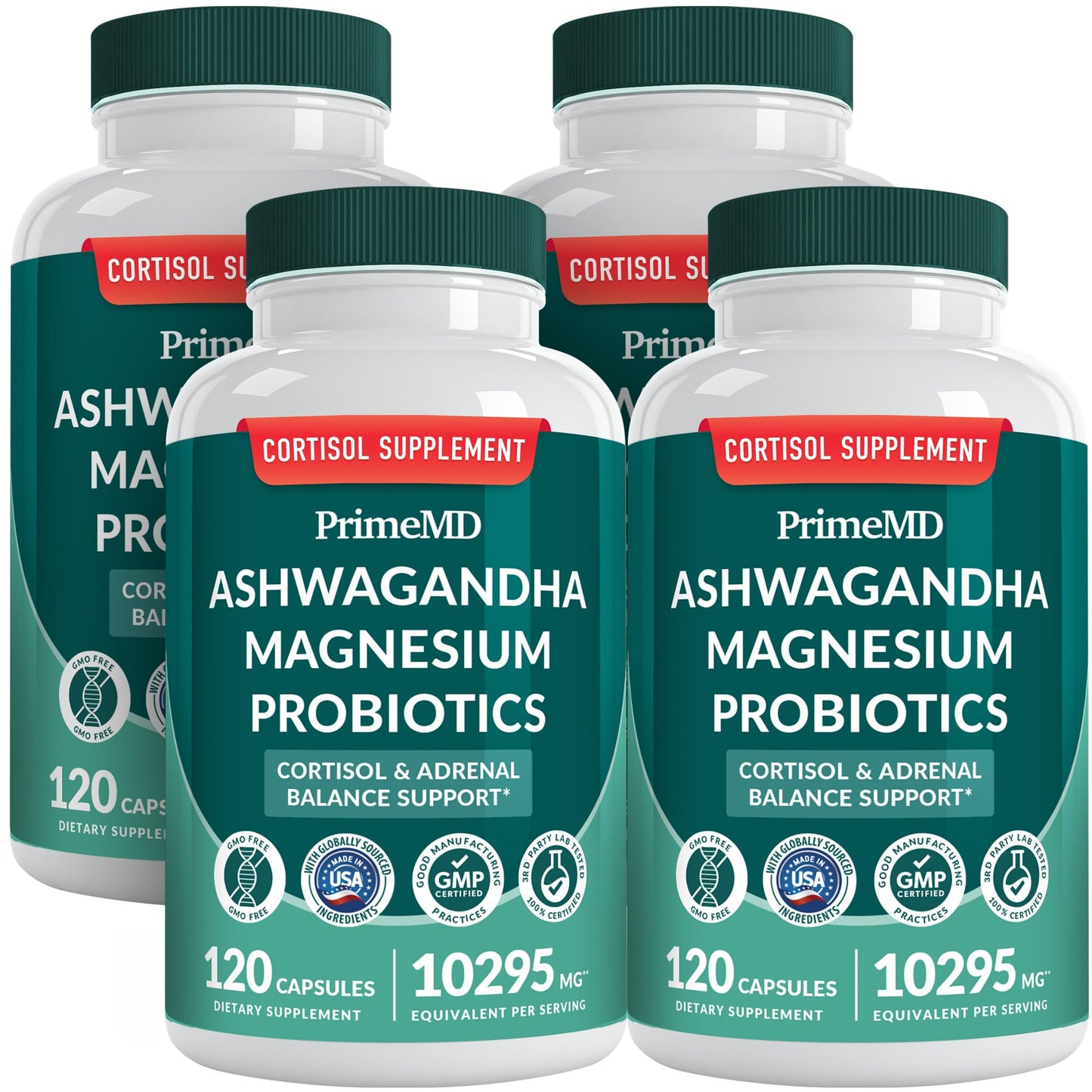 PrimeMD 5-in-1 Cortisol Supplement – Calm, Focus & Adrenal Support (120 ct, Pack of 4)