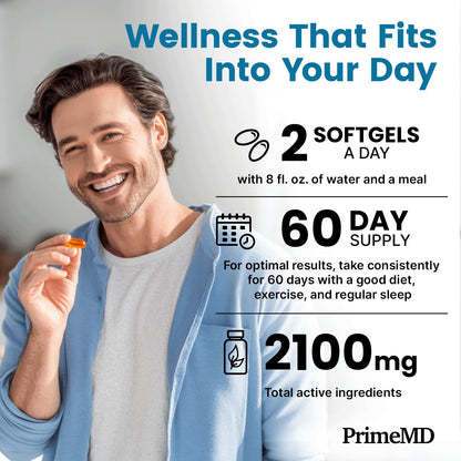 PrimeMD 5-in-1 Fish Oil Omega-3 2100mg with D3, K2 and CoQ10 – Lemon (120 softgels, Pack of 3)