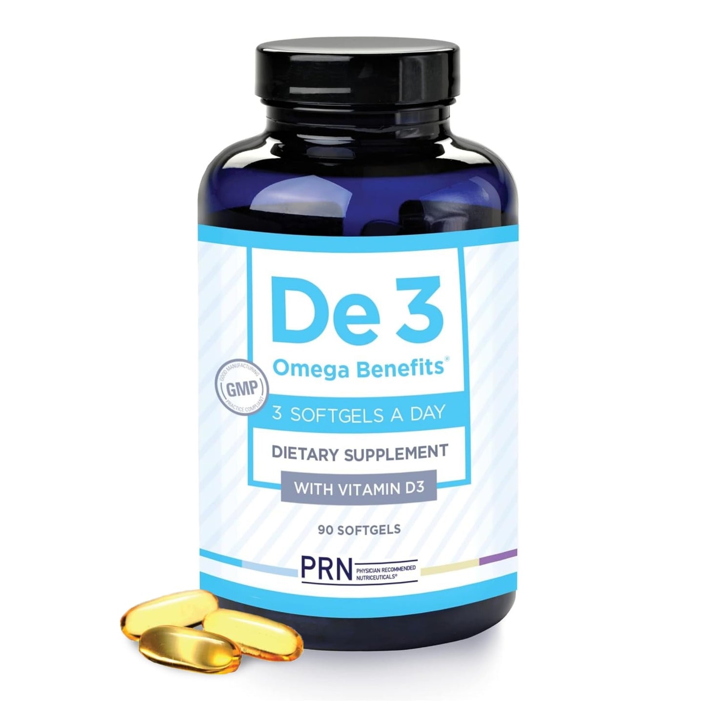 PRN De3 Dry Eye Ultra Pure rTG Omega-3 – 2400 mg EPA/DHA, Burpless, 3/day, 1-Month Supply