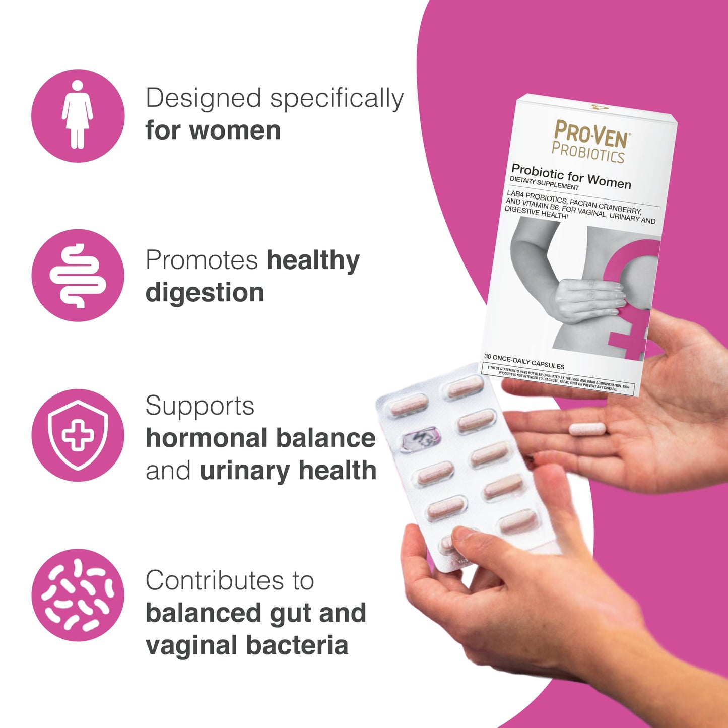 Pro-Ven Probiotics for Women – 17.5B CFU | Vaginal, Urinary Tract & Digestive Health | 30 Capsules