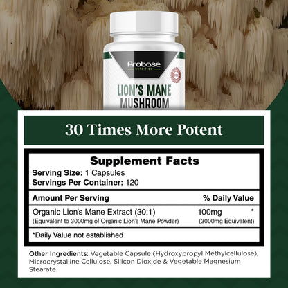 Probase Nutrition Lions Mane Cognition – 30x Potency, 4-Month Supply