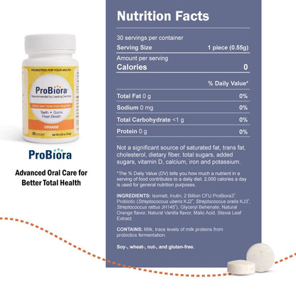 ProBiora Oral-Care Probiotic Tablets – 2 x 30-Count Orange Flavor for Fresh Breath, Whiter Teeth
