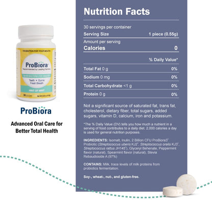 ProBiora Probiotic Tablets for Oral Health – Mint, 30 Count (Pack of 3)