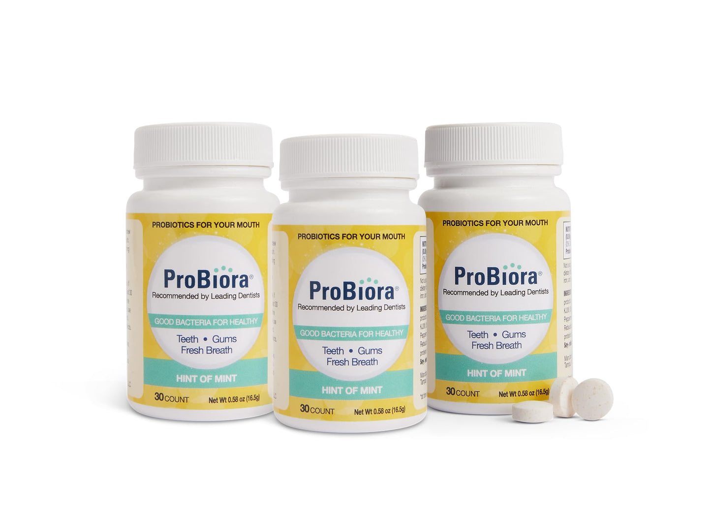 ProBiora Probiotic Tablets for Oral Health – Mint, 30 Count (Pack of 3)