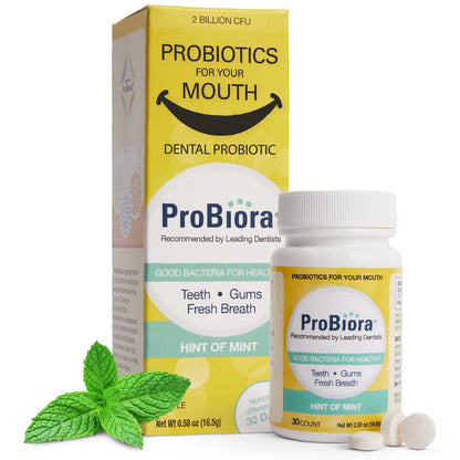 ProBiora Probiotics for Teeth & Gums – Patented ProBiora3, Whitening, Bad Breath Treatment, 30 Mint Tablets