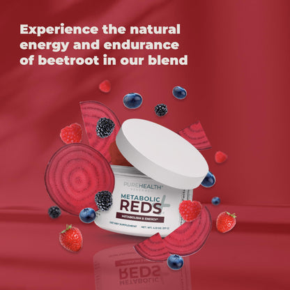PureHealth Reds Superfoods Powder - 10 Calorie Beetroot & Probiotic Adaptogen Drink (30 Servings)