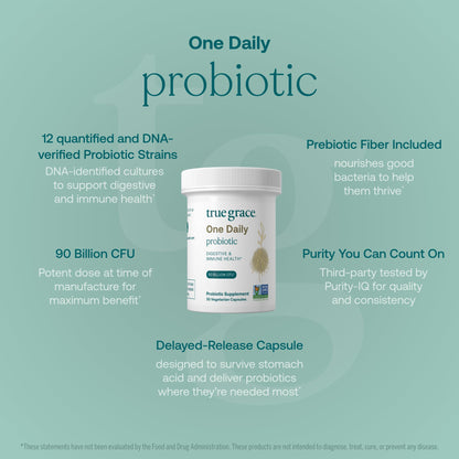 True Grace One Daily Probiotic – 30 Veg Capsules, 90B CFU, Gut & Immune Support