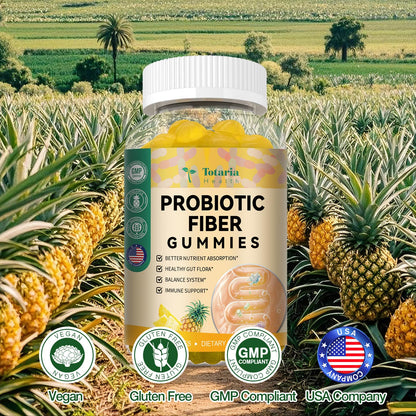 Totaria Probiotic Fiber Gummies – Pineapple Flavor, 60 Gummies per Bottle, 2 Bottles